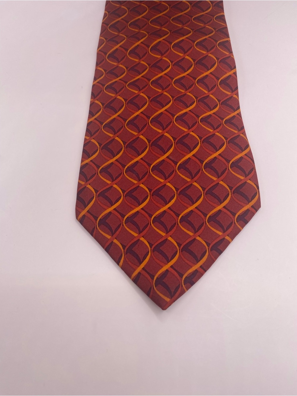 Gucci Silk Geometric Tie in Burgundy and Orange - Picture 4 of 7
